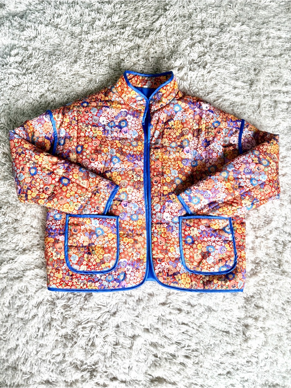 Floral Quilted Jacket w/ Blue Trim